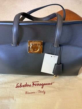 New Authentic Salvatore Ferragamo Bag Satchel Tote Large Brown With Dust Bag